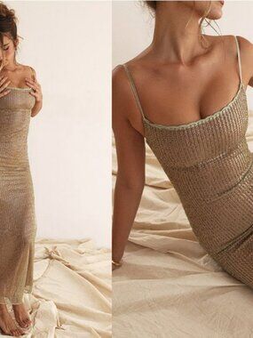 LIMITED EDITION House of CB 'Alondra' Cafe Au Lait Beaded Maxi Dress NWOT